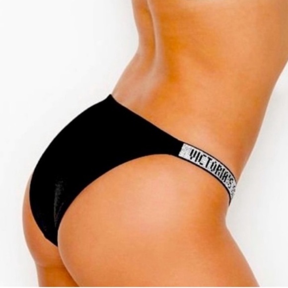 Victoria’s Secret Rhinestone Strap Brazilian Bikini Bottom Black L - Picture 2 of 14